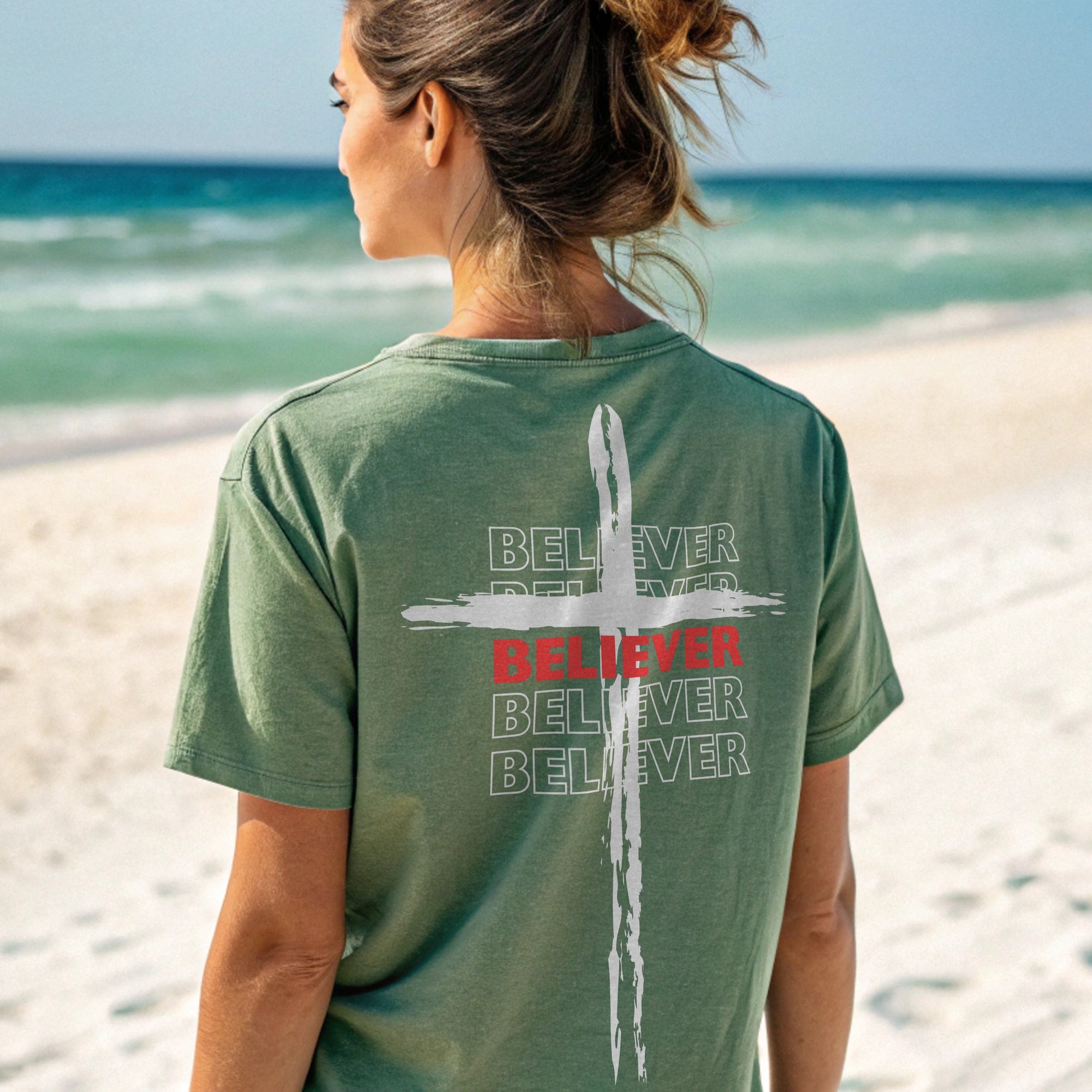 Believer Cross T-Shirt – Moss | Comfort Colors®