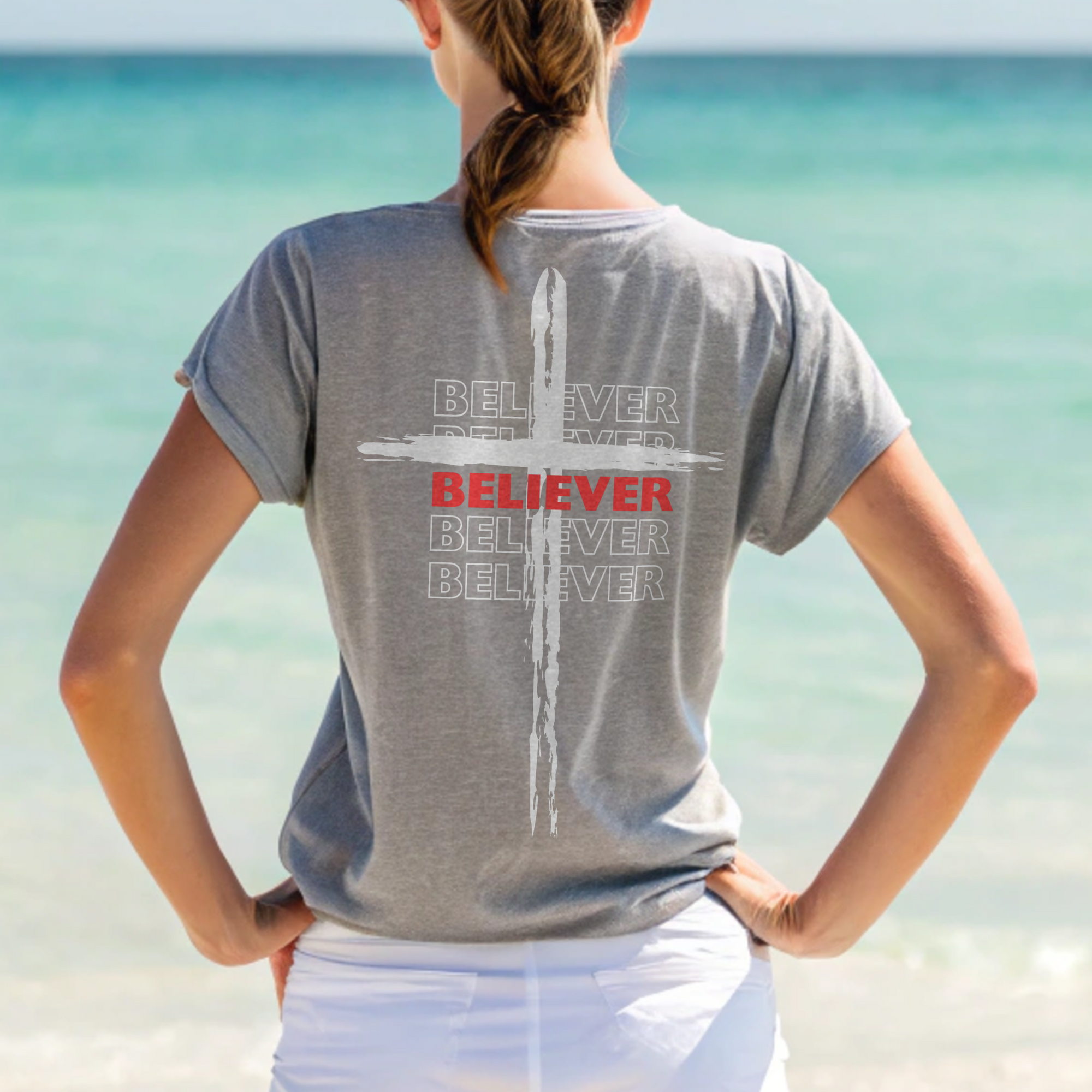 Believer Cross T-Shirt – Grey | Comfort Colors®