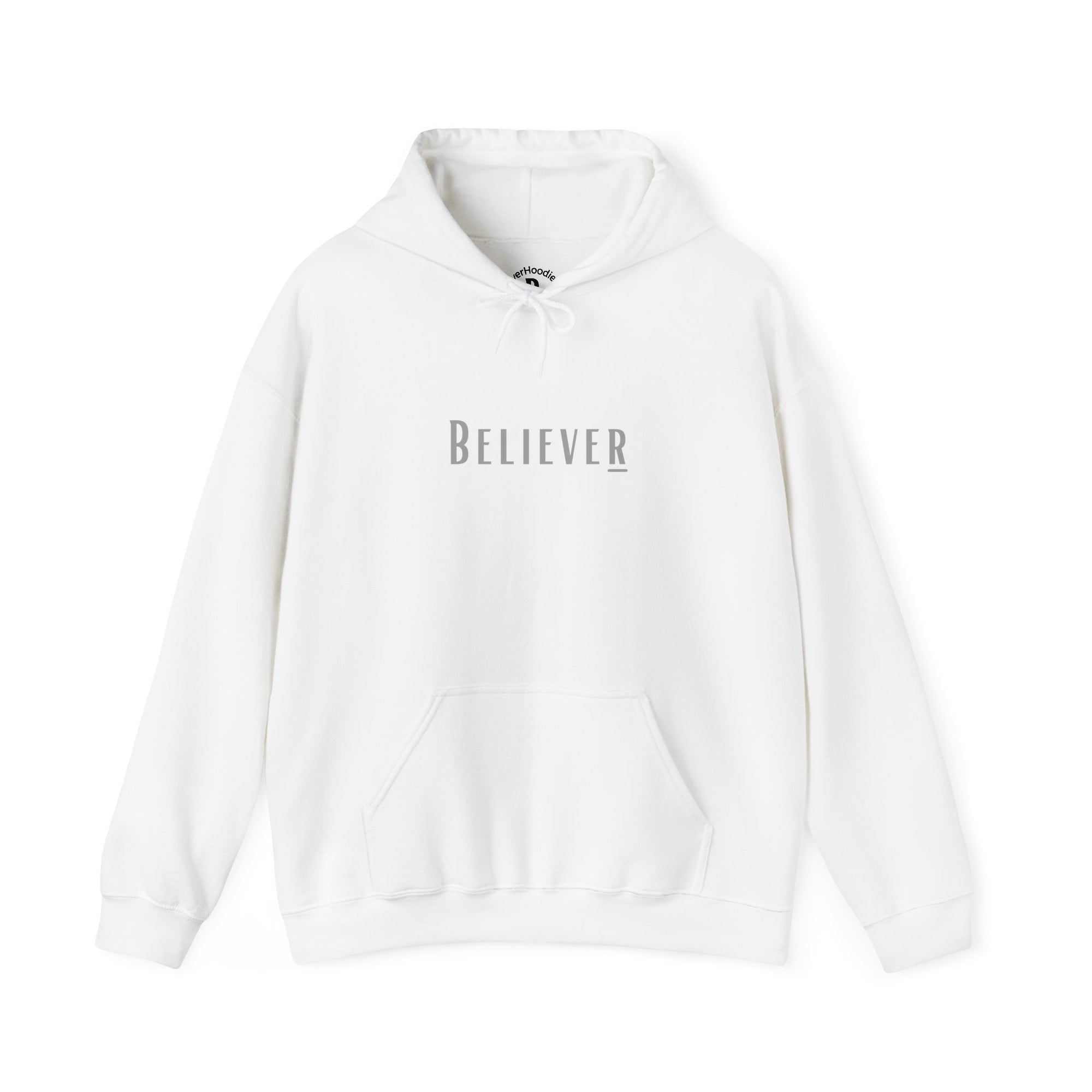 Winter White Believer Hoodie – Soft Grey Lettering