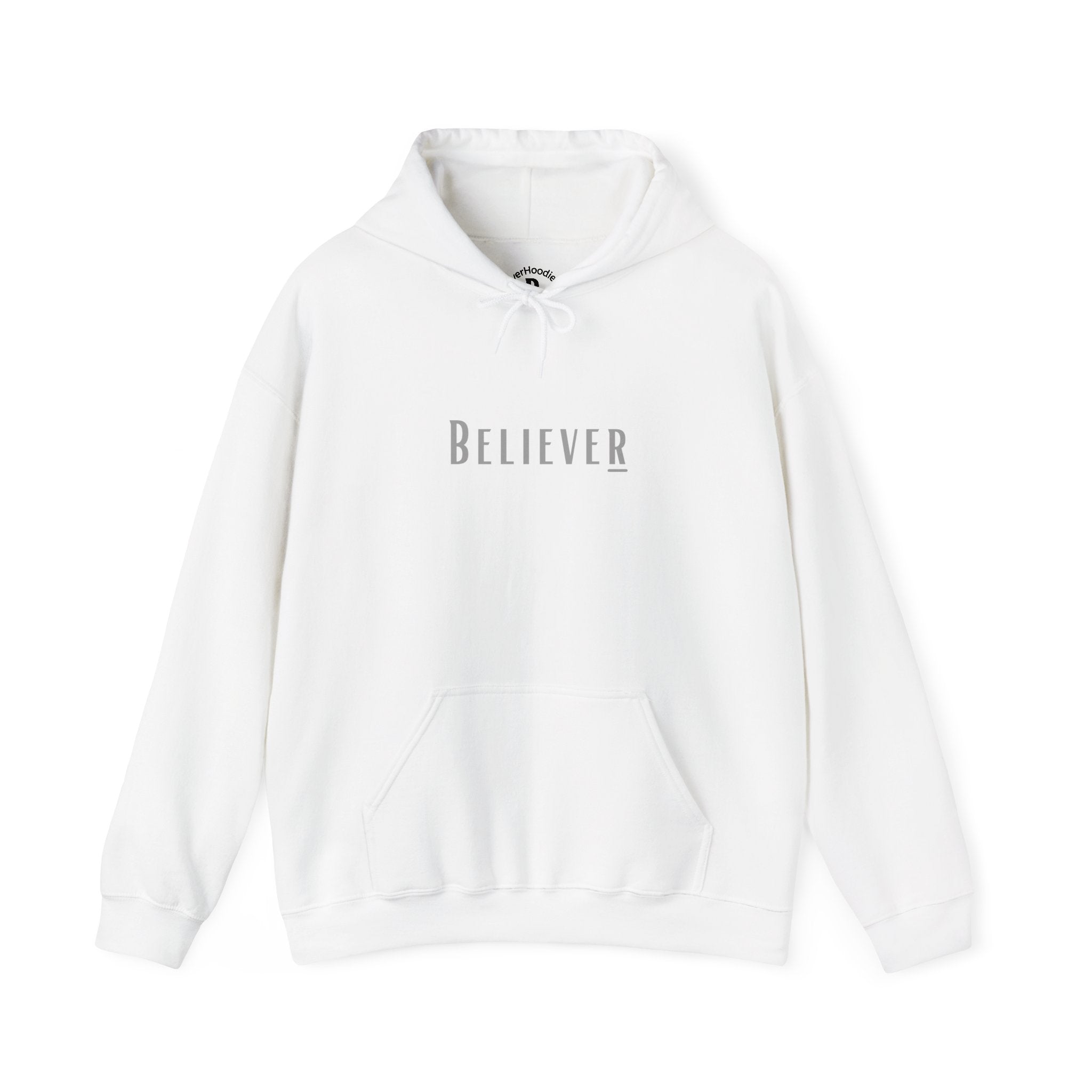 White Believer Hoodie – Soft Grey Lettering