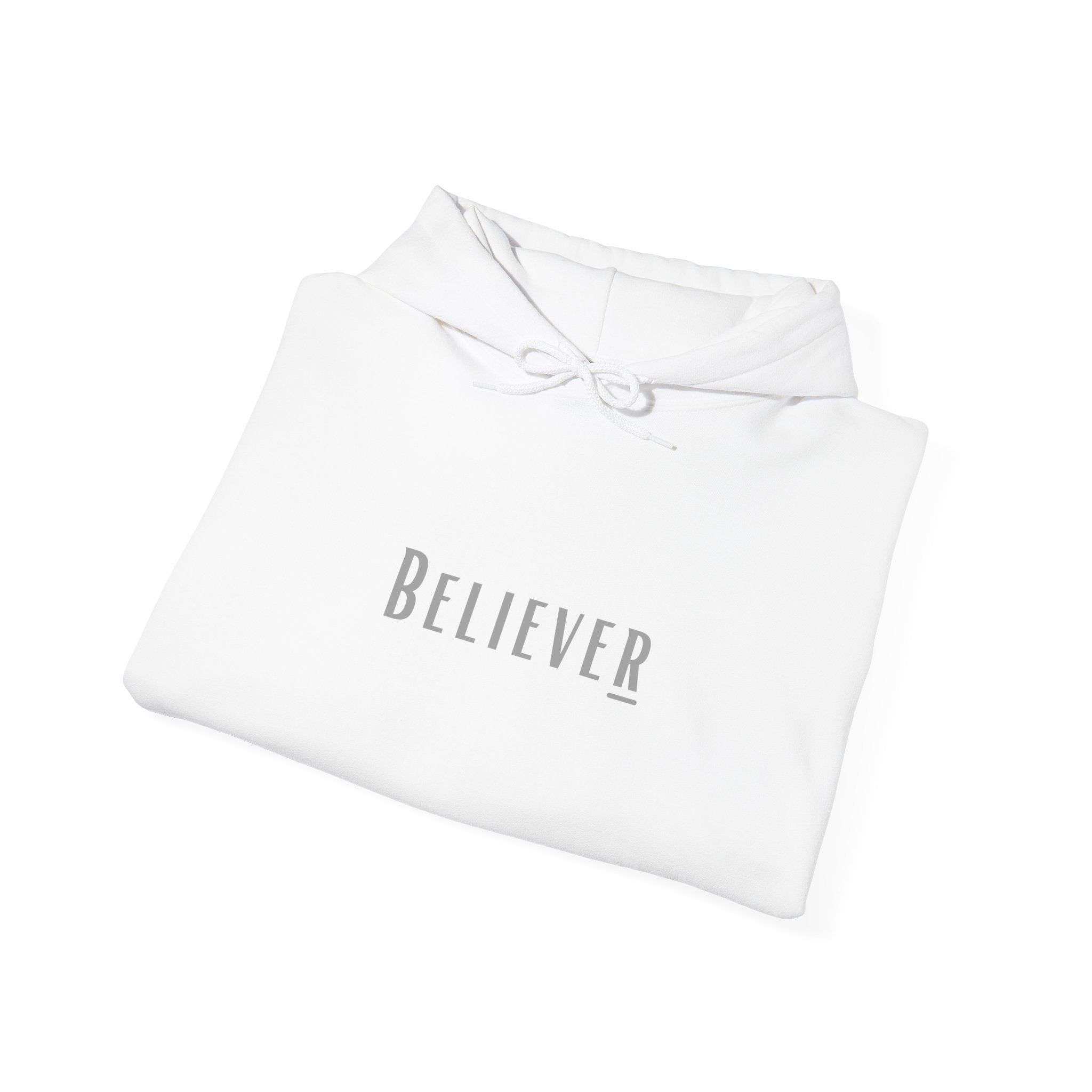 White Believer Hoodie – Soft Grey Lettering