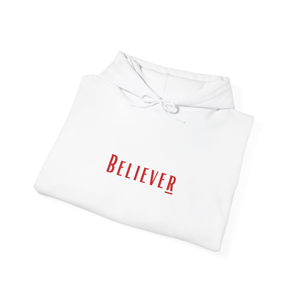 Winter White Believer Hoodie – Cerise Pink Lettering
