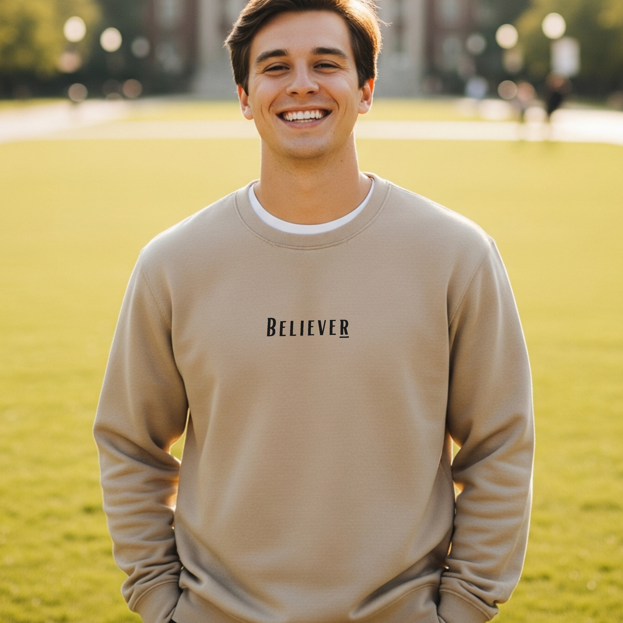 Believer Embroidered Crewneck – Sand