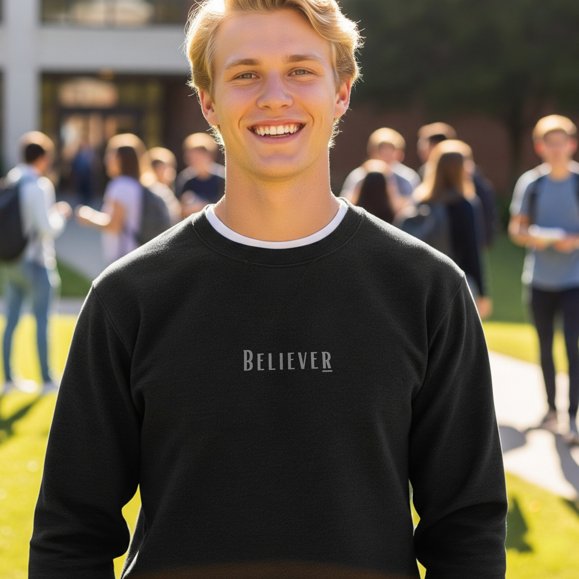Believer Embroidered Crewneck – Black