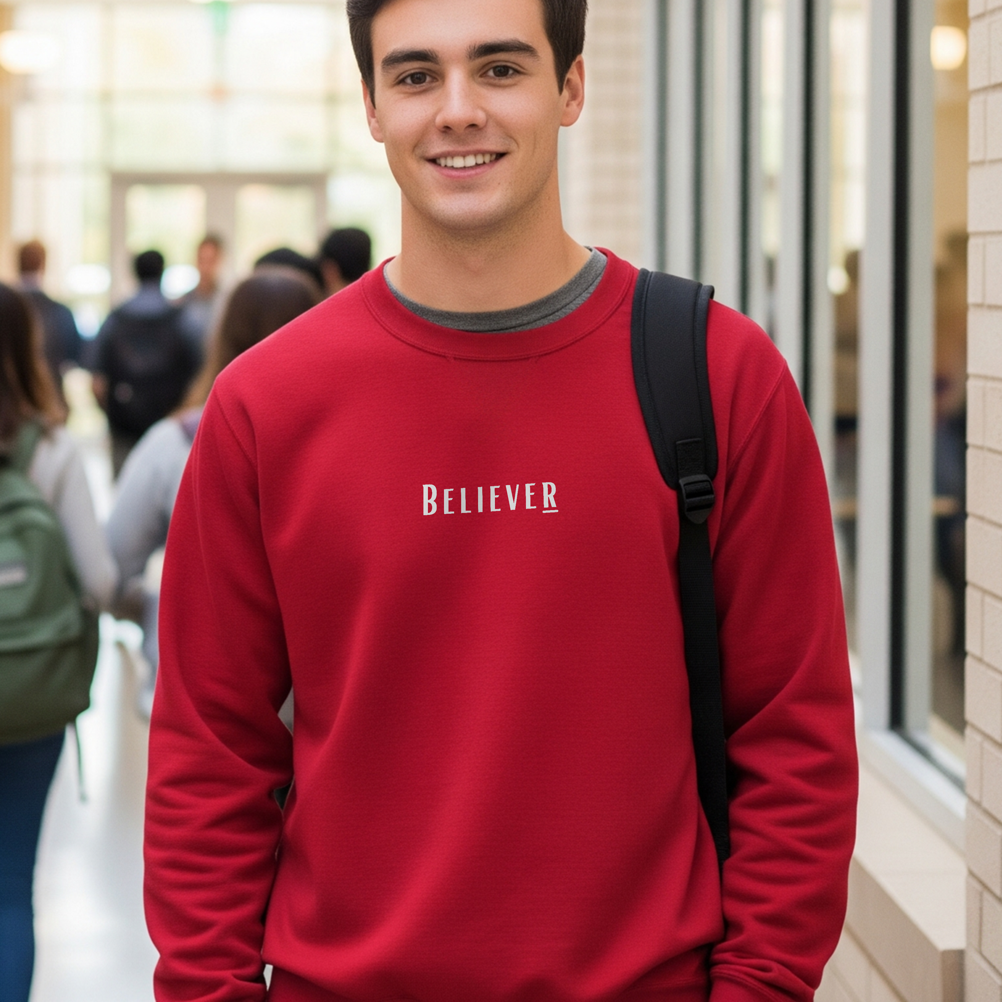 Believer Embroidered Crewneck – Red