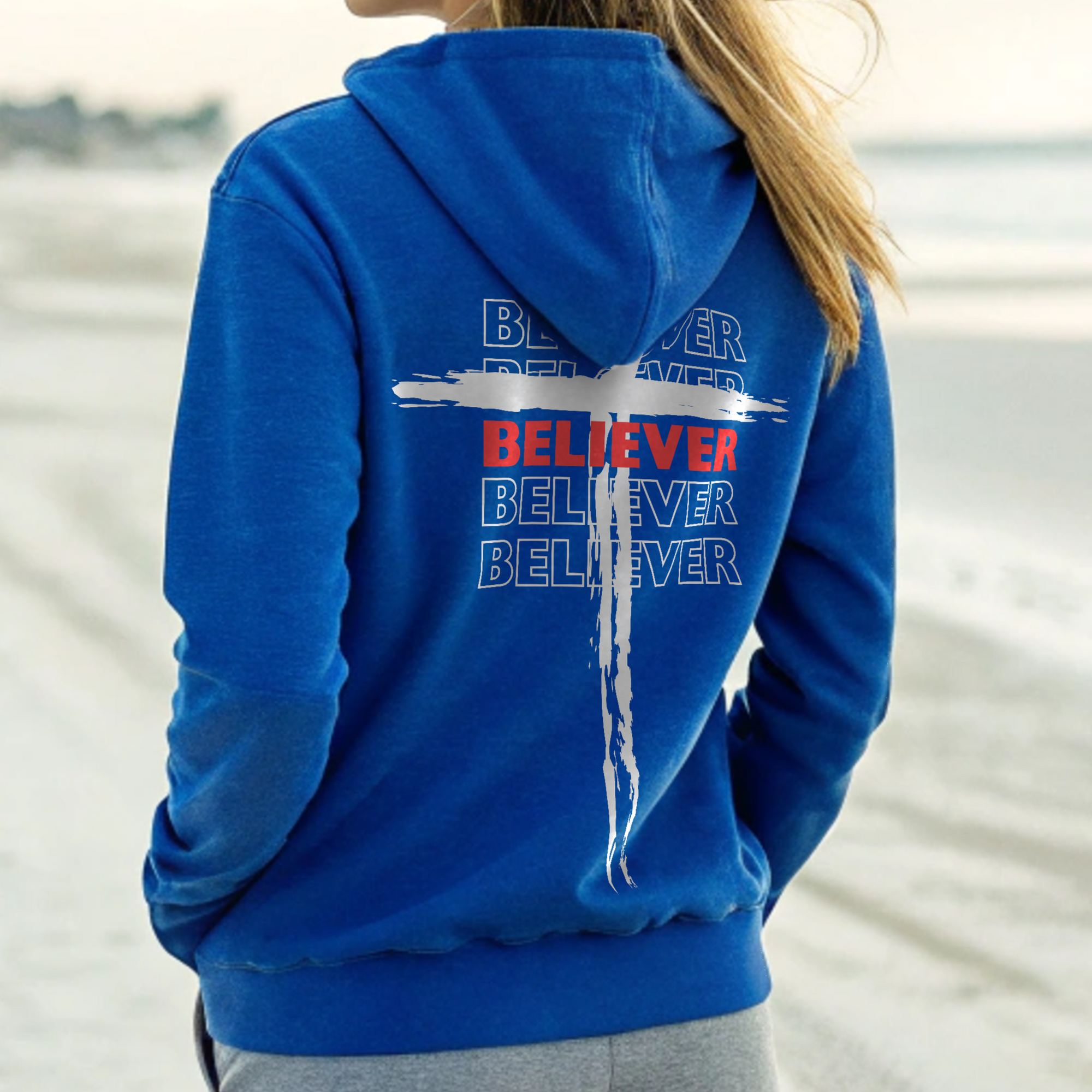 Believer Cross Hoodie – Blue / Red