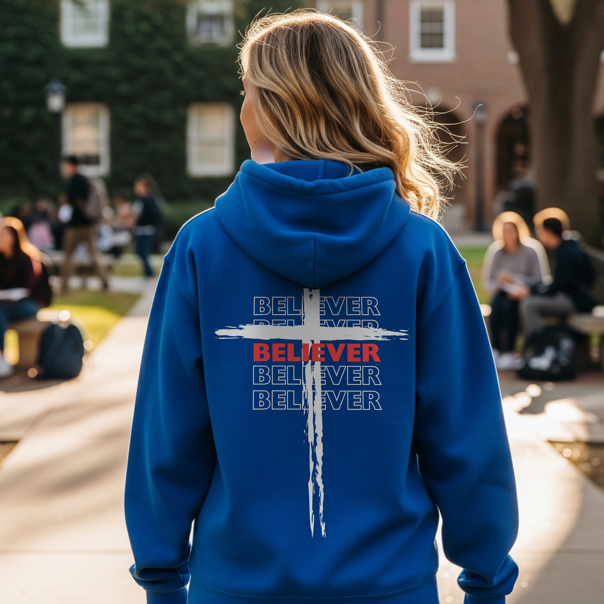 Believer Cross Hoodie – Blue / Red