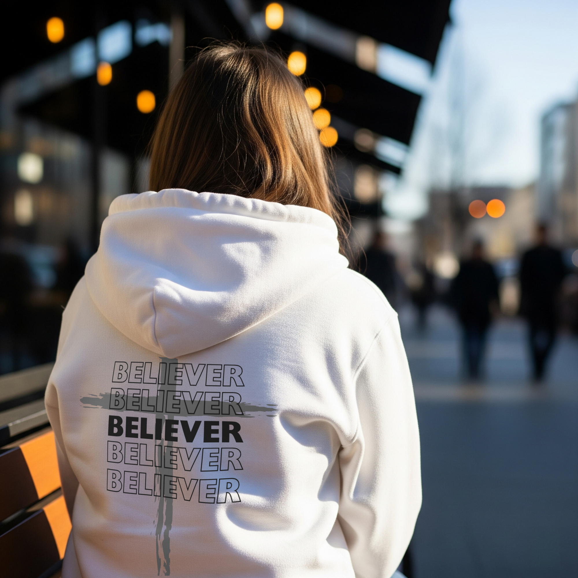 Believer Cross Hoodie – White / Grey