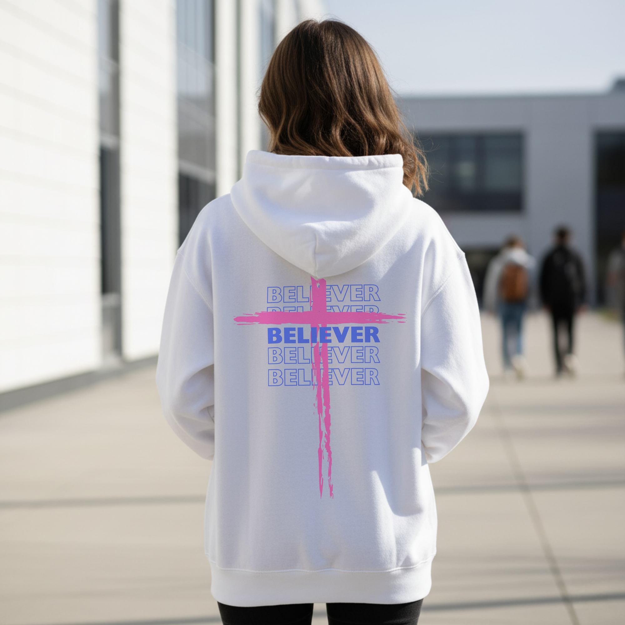 Believer Cross Hoodie – White / Pink