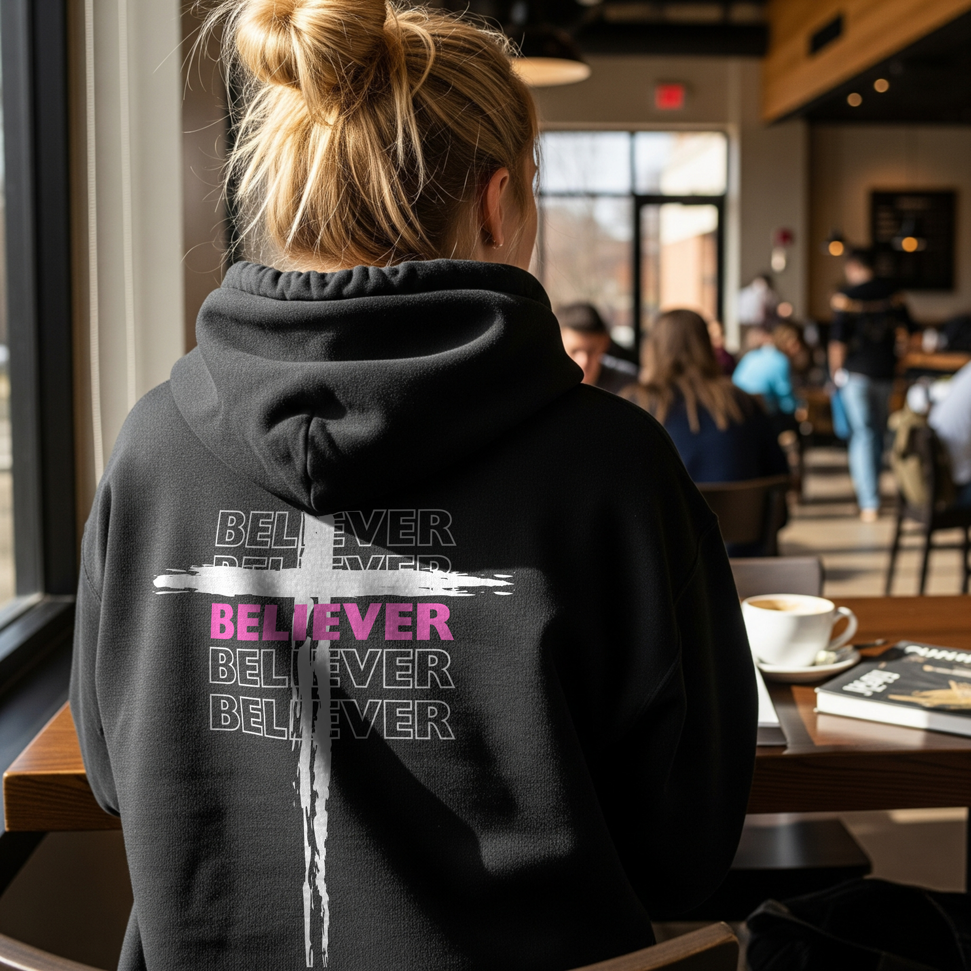Believer Cross Hoodie - Black / Pink