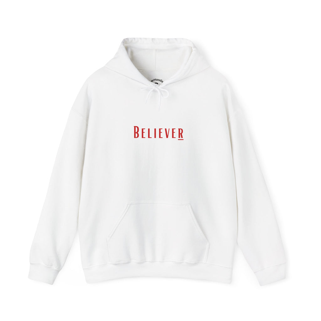 Winter White Believer Hoodie – Cerise Pink Lettering