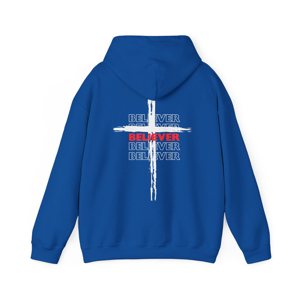 Believer Cross Hoodie – Blue / Red