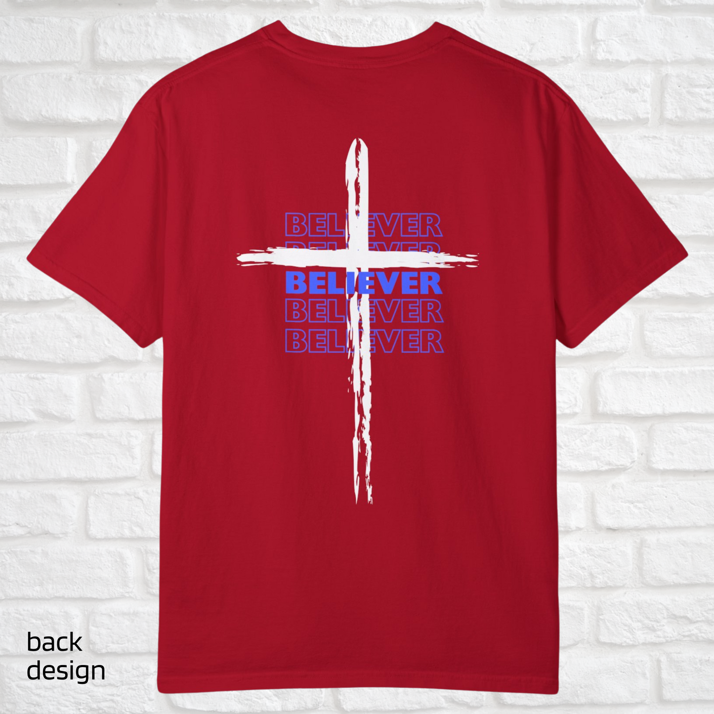 White Cross / Blue Believer / Red T-shirt