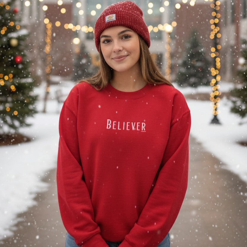 Red Crewneck with White Embroidery
