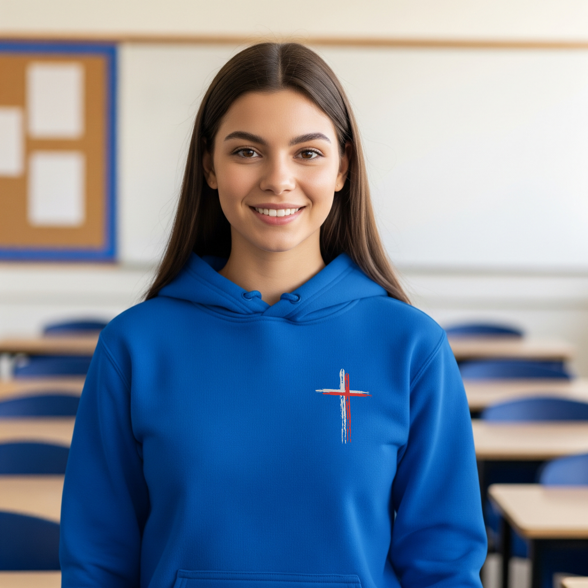 Believer Cross Hoodie – Blue / Red