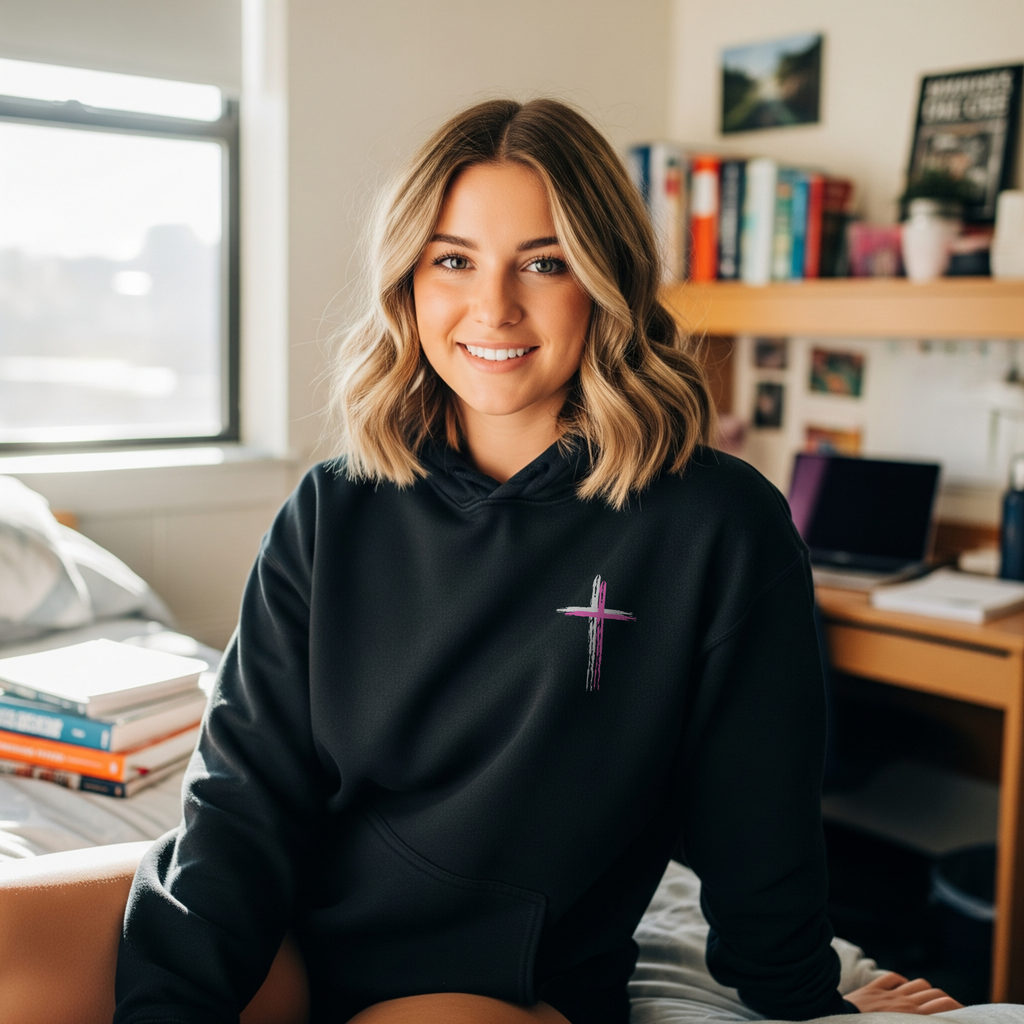 Believer Cross Hoodie - Black / Pink