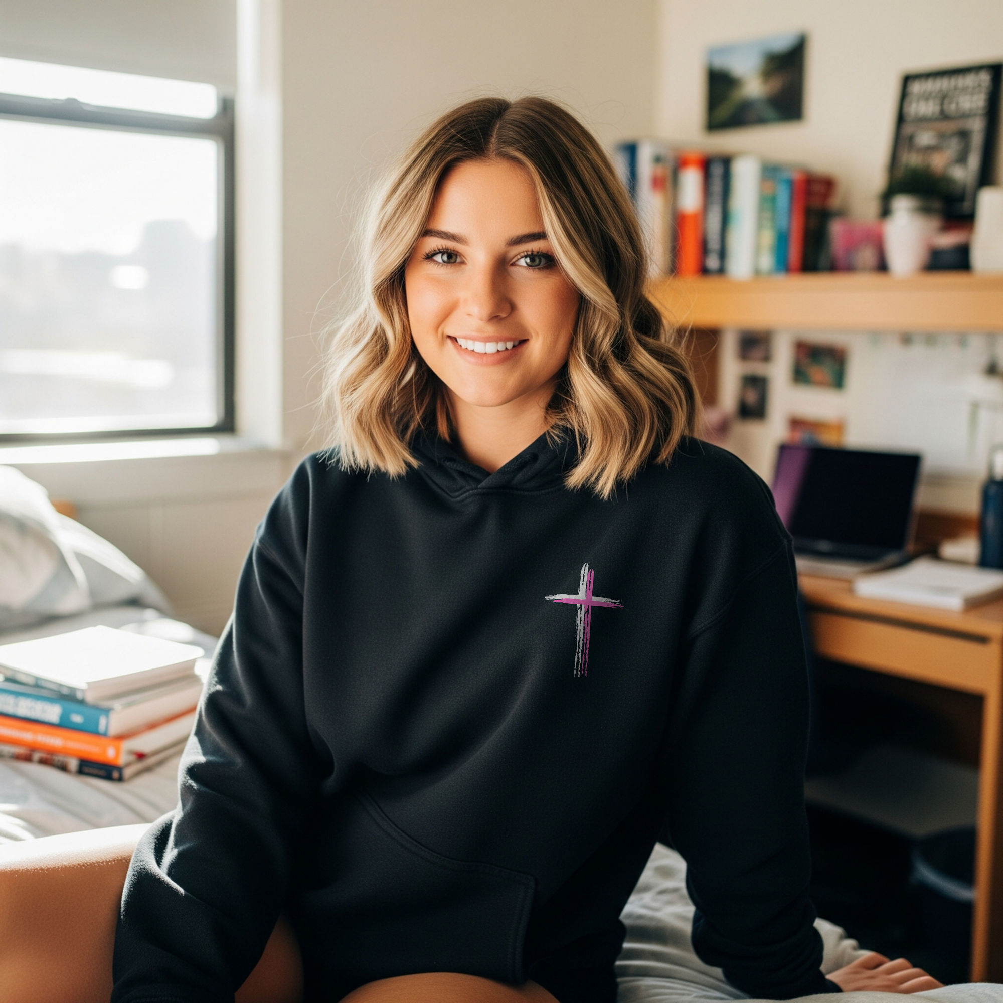 Believer Cross Hoodie - Black / Pink
