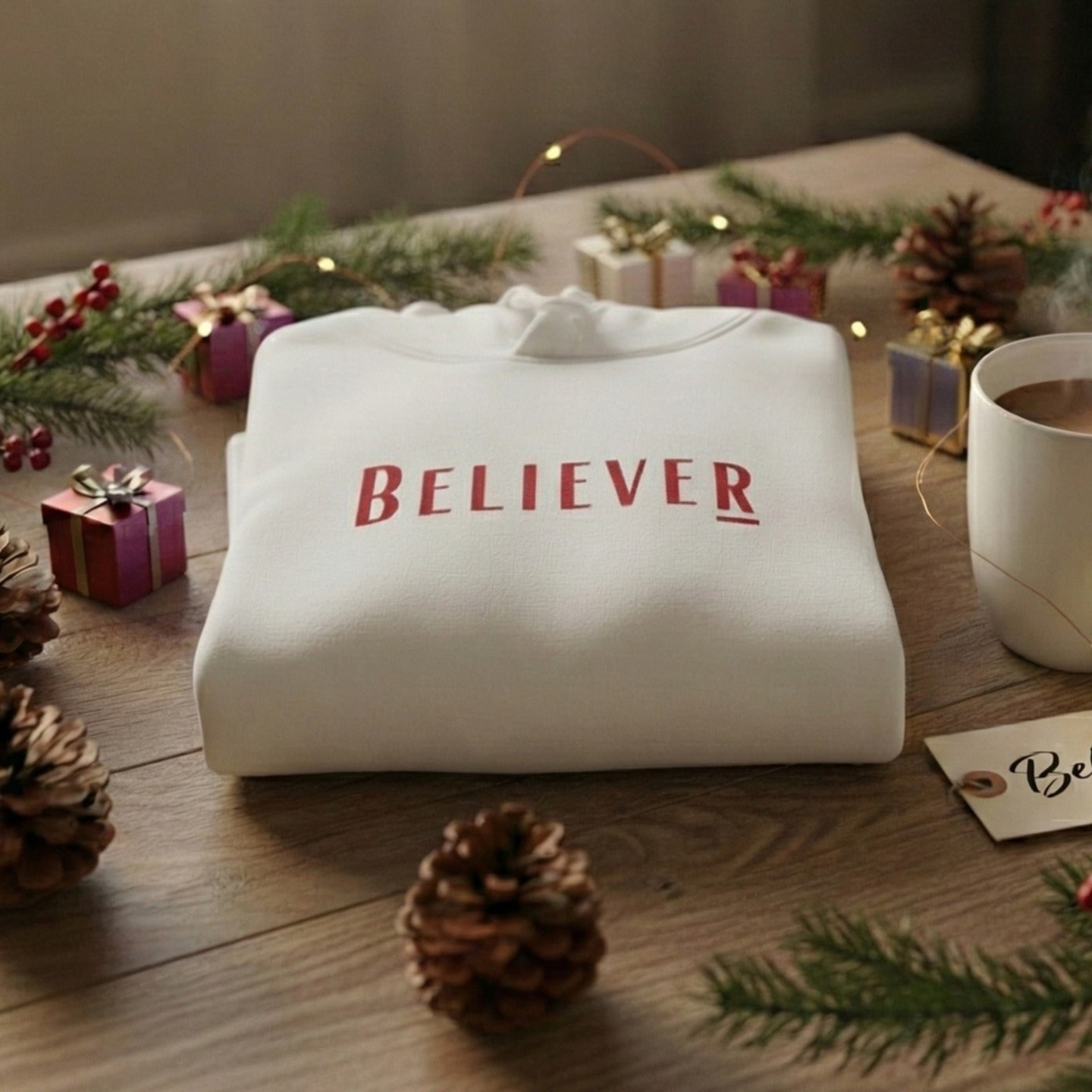 Winter White Believer Hoodie – Cerise Pink Lettering