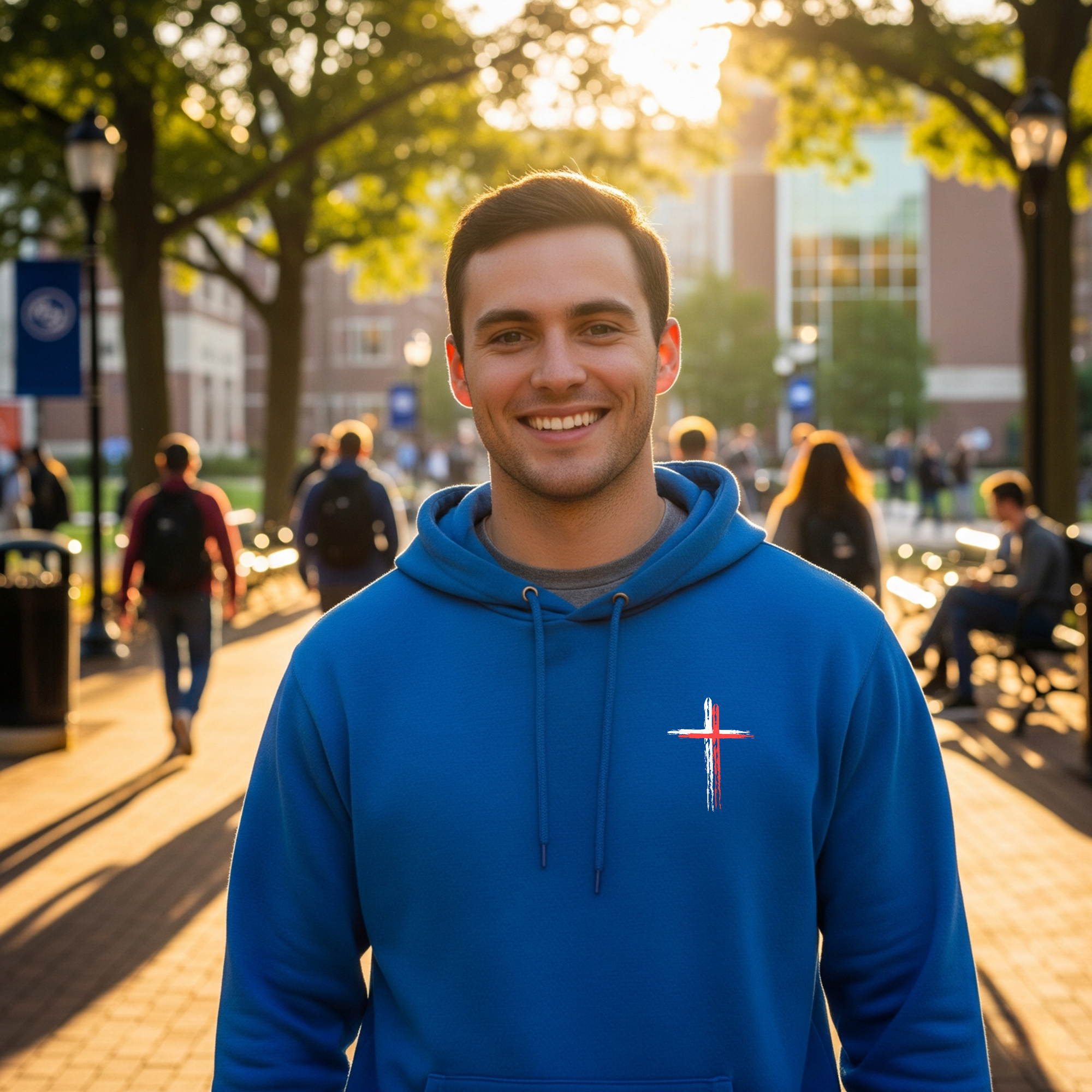 Believer Cross Hoodie – Blue / Red