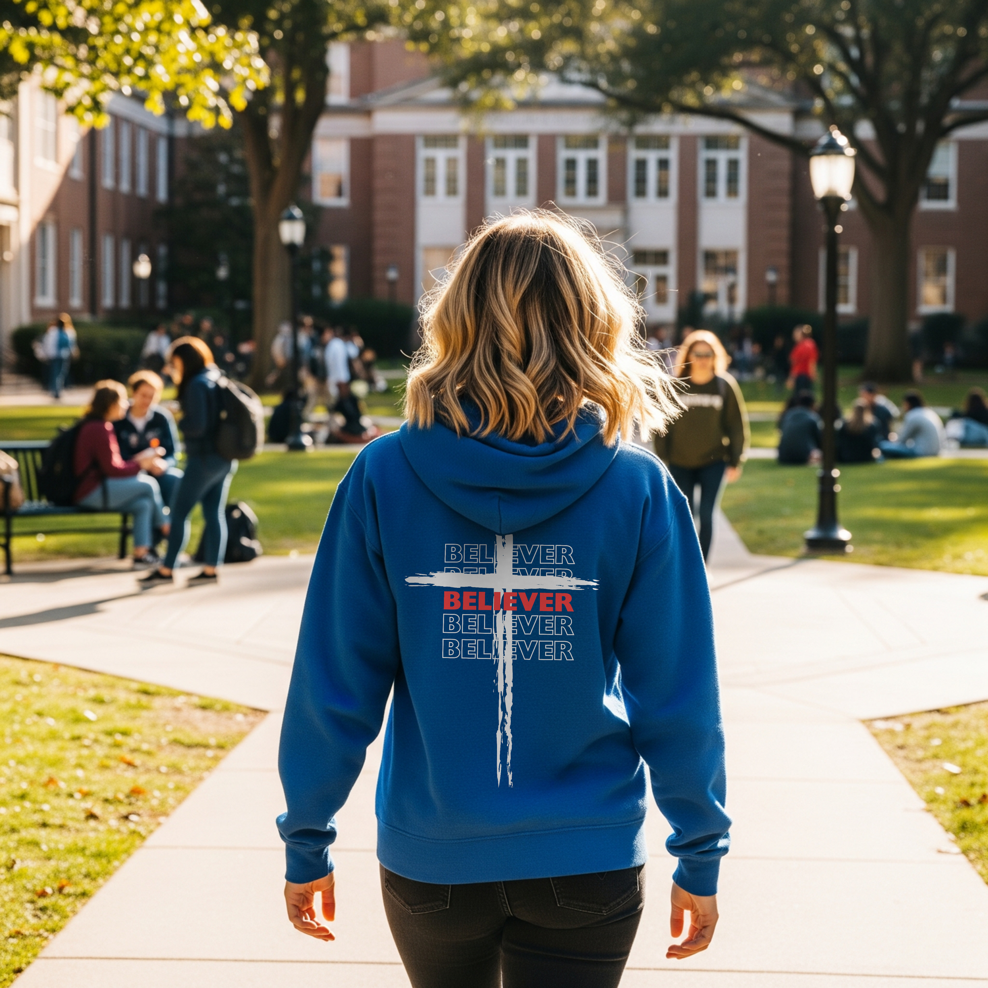Believer Cross Hoodie – Blue / Red