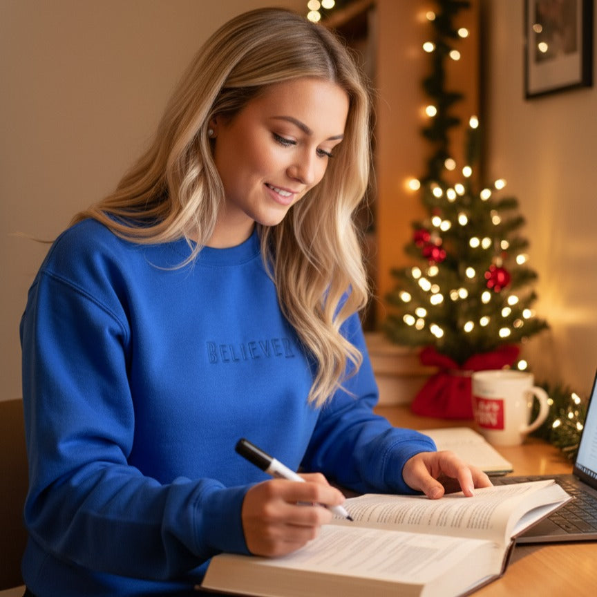 Royal Blue Crewneck with Dark Blue Embroidery