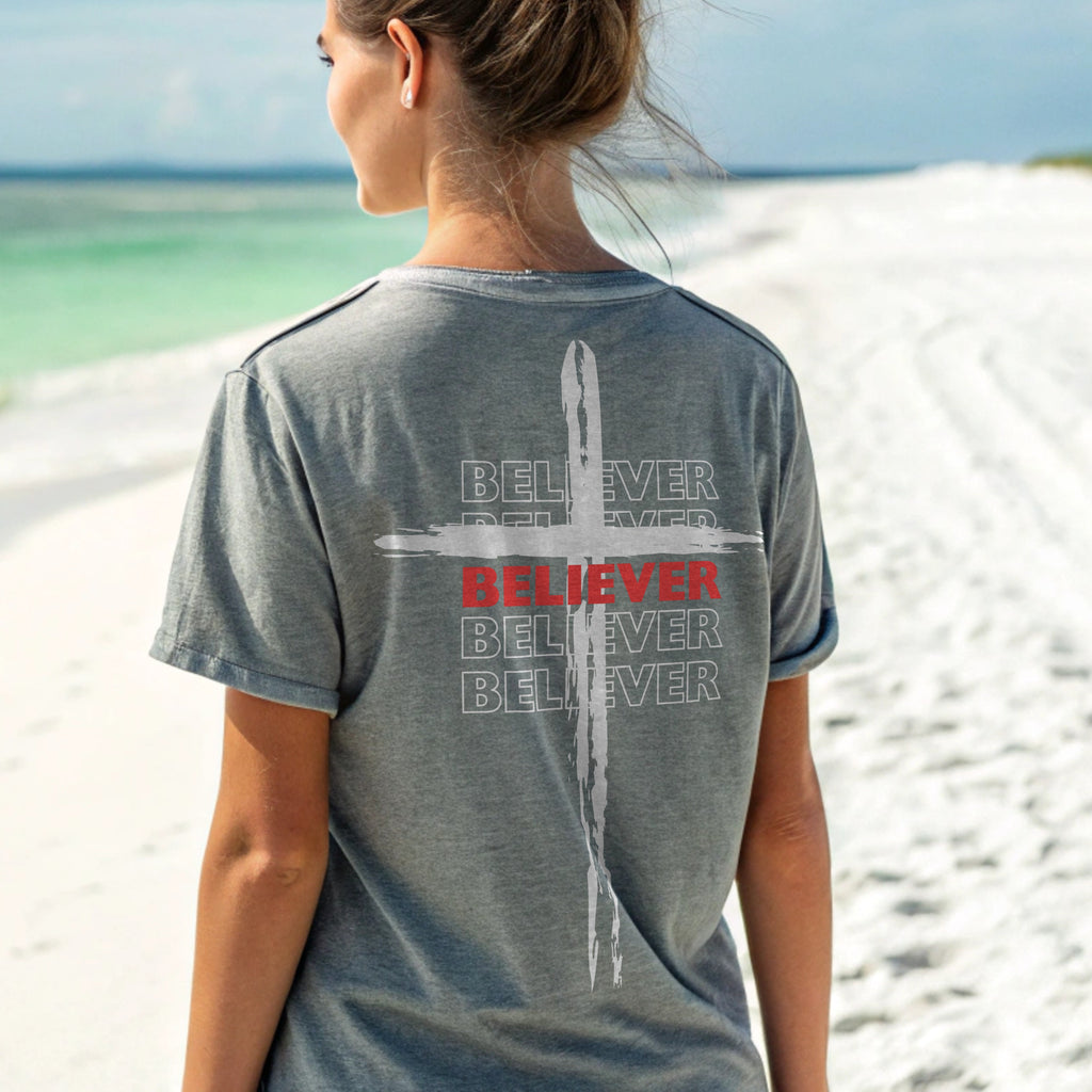 Believer Cross T-Shirt – Grey | Comfort Colors®