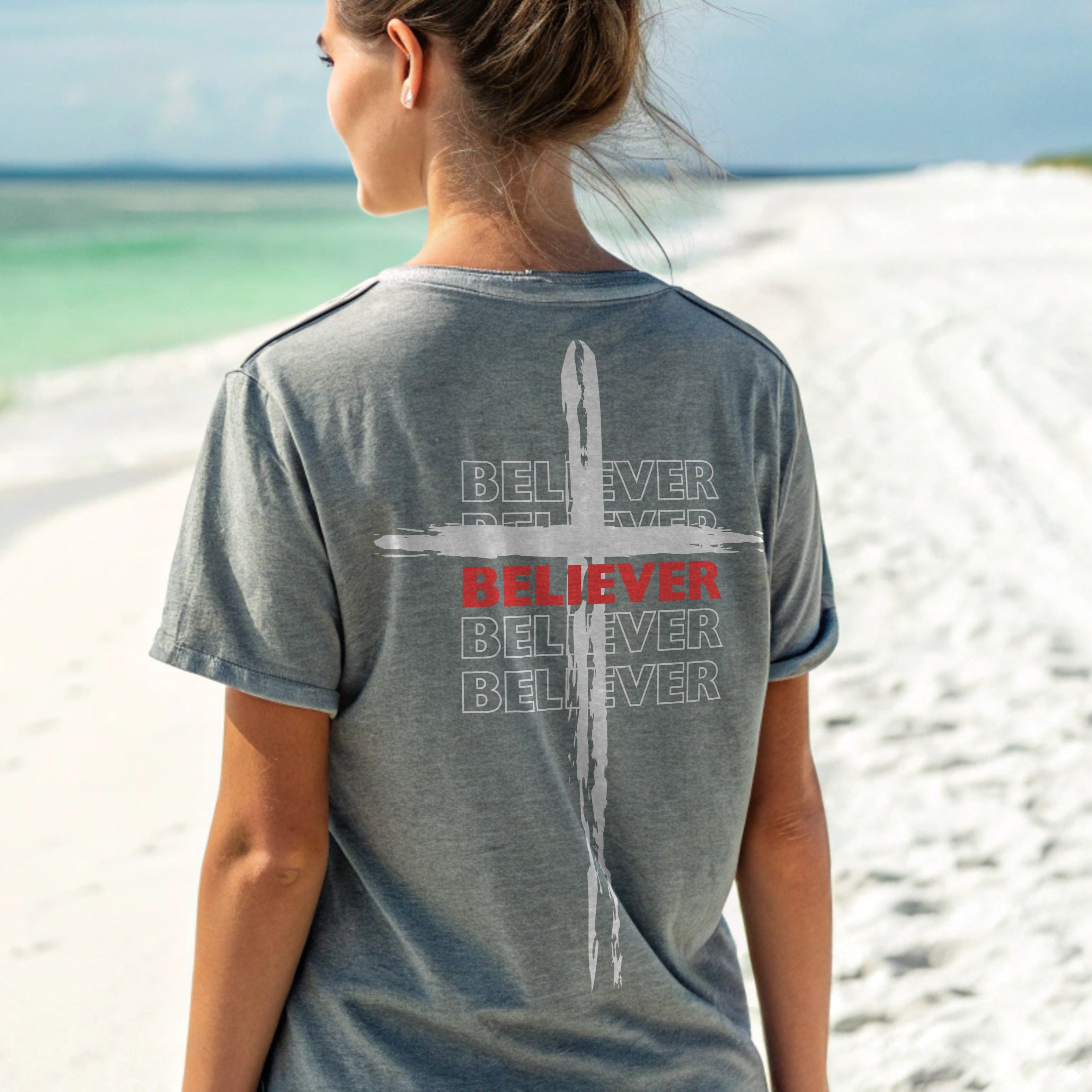 Believer Cross T-Shirt – Grey | Comfort Colors®