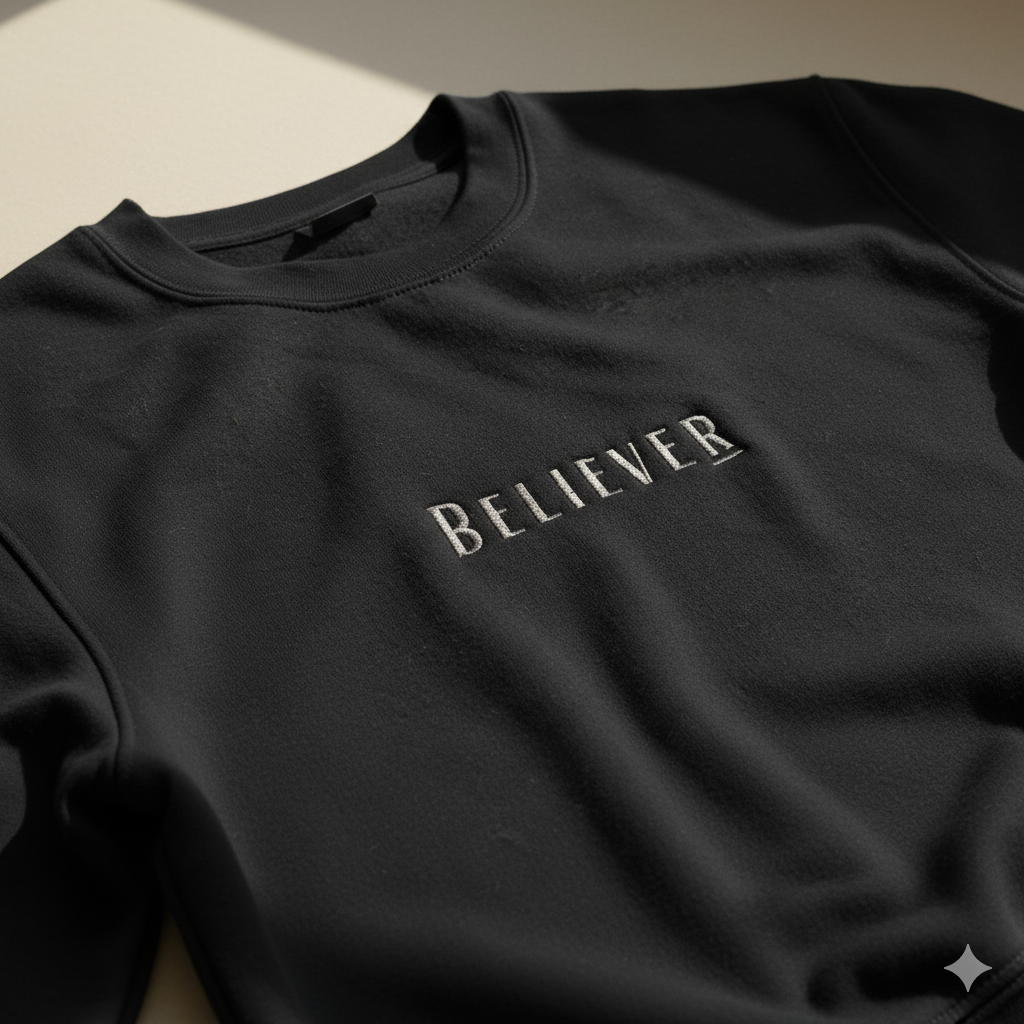 Black Crewneck with Grey Embroidery