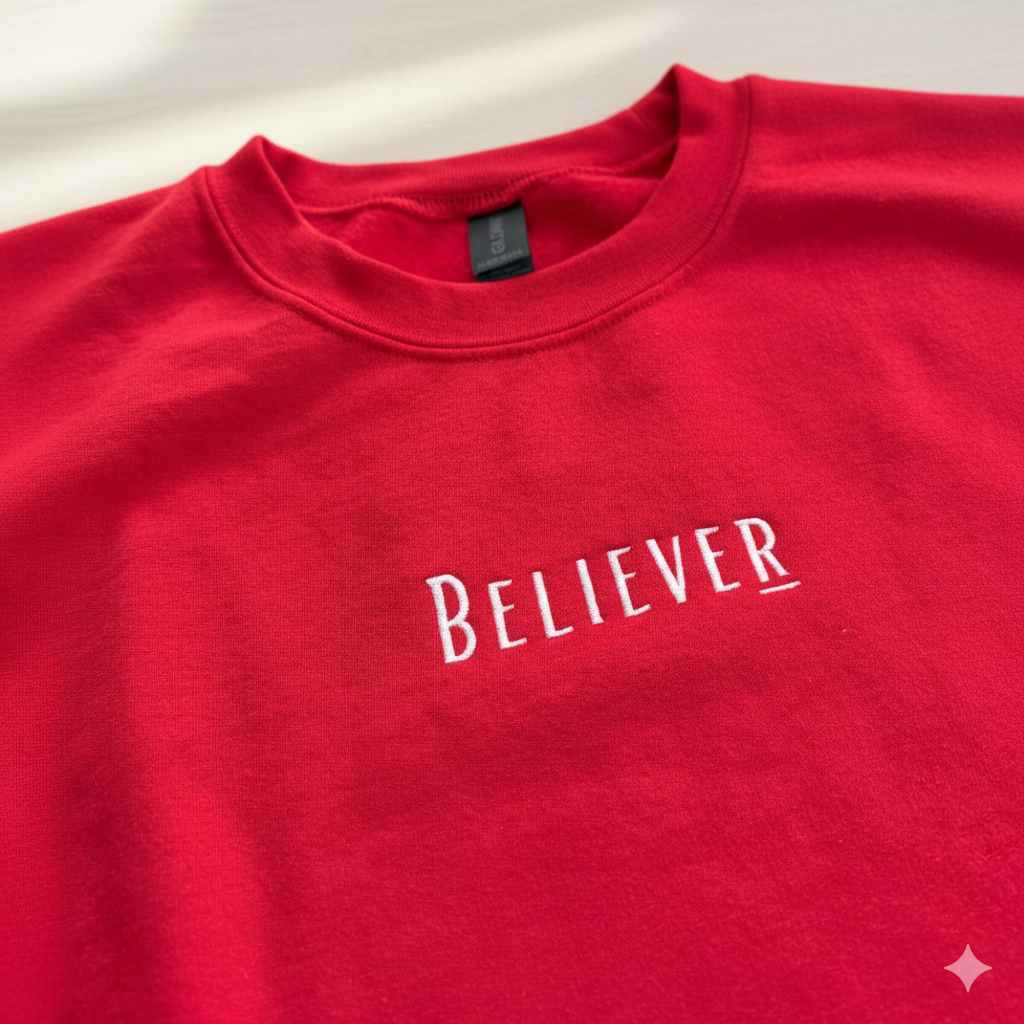 Red Crewneck with White Embroidery