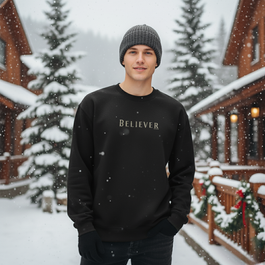 Black Crewneck with Grey Embroidery
