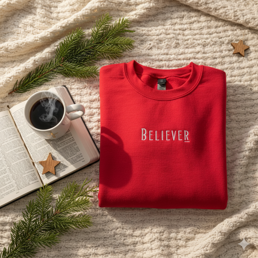 Red Crewneck with White Embroidery