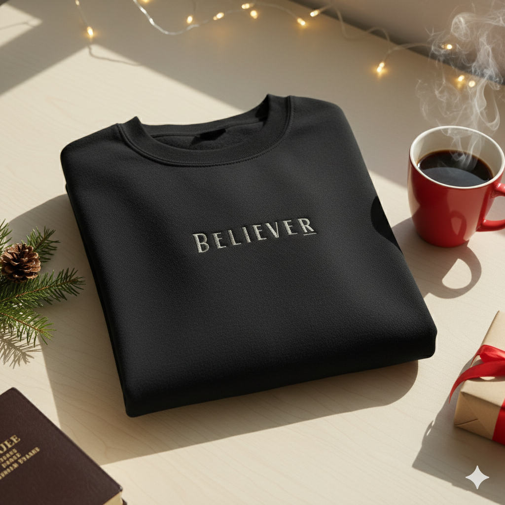 Black Crewneck with Grey Embroidery