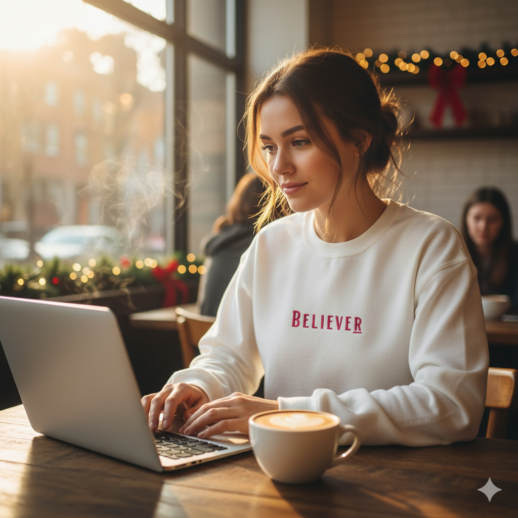 White Crewneck with Pink Embroidery