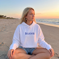White Believer Hoodie – Deep Blue Lettering