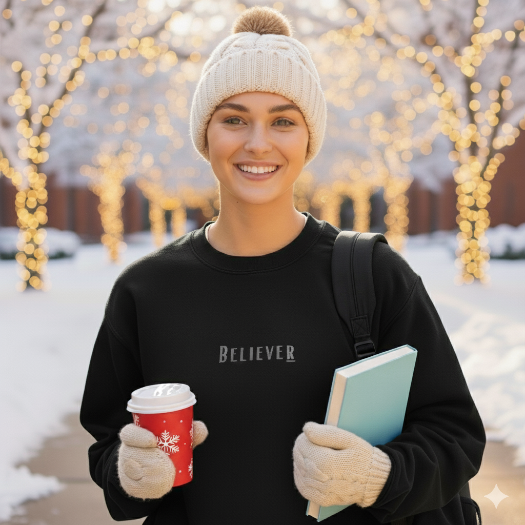 Black Crewneck with Grey Embroidery