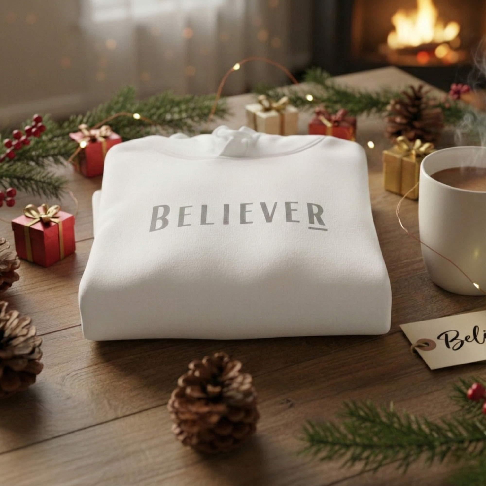 Winter White Believer Hoodie – Soft Grey Lettering