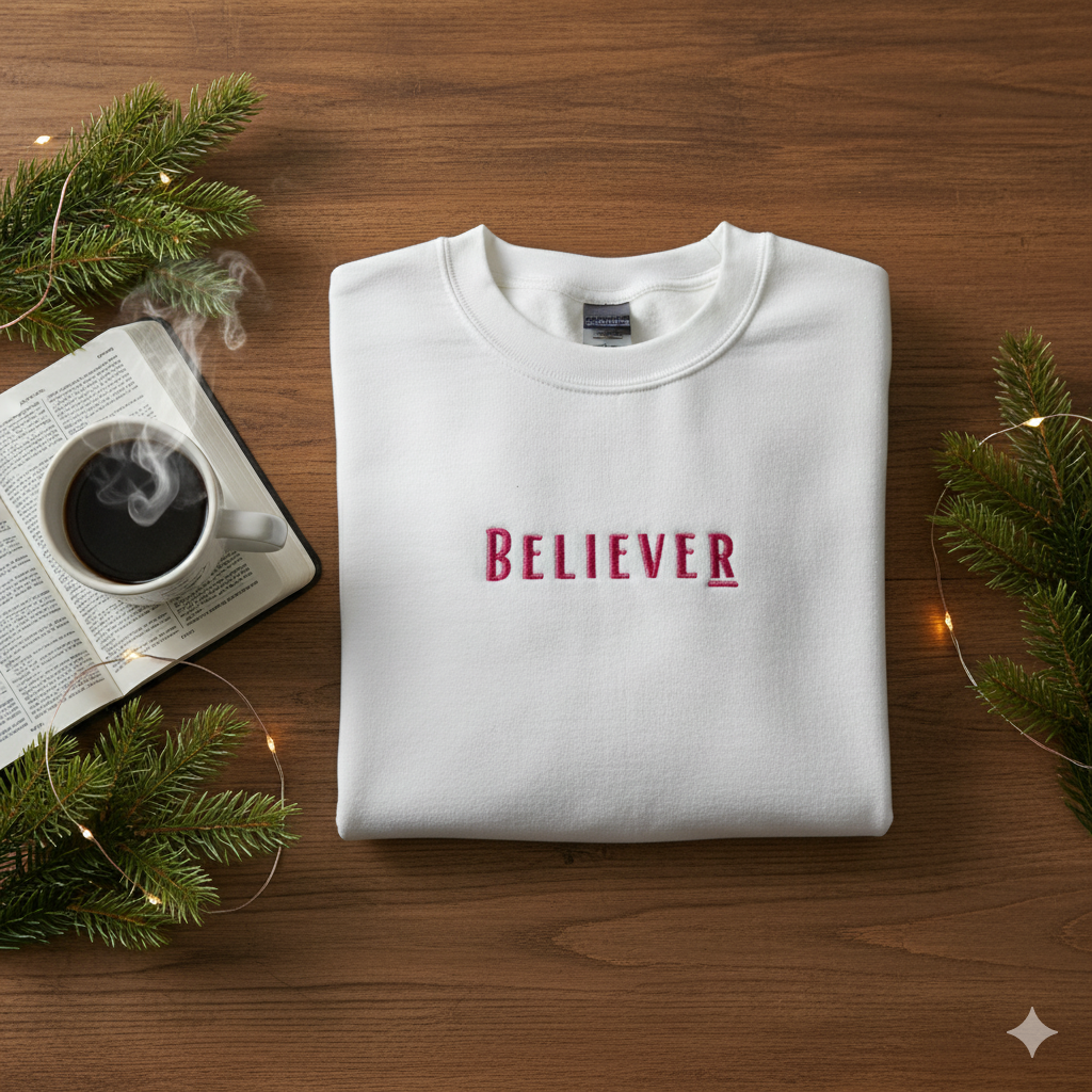 White Crewneck with Pink Embroidery