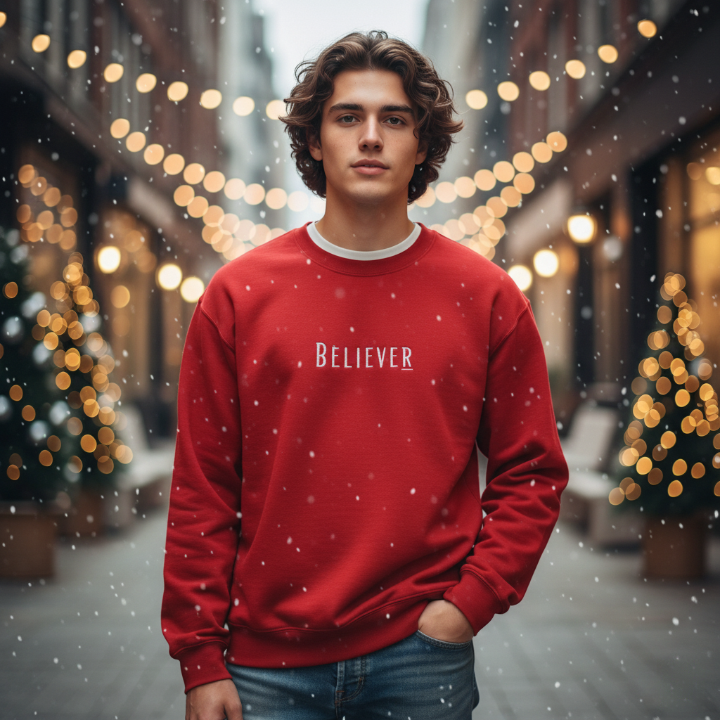 Red Crewneck with White Embroidery
