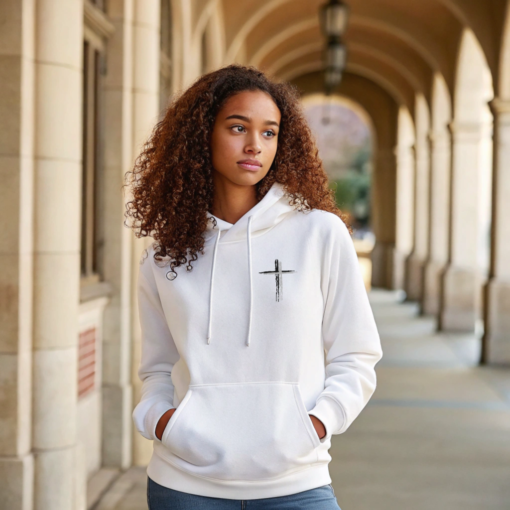 Believer Cross Hoodie – White / Grey