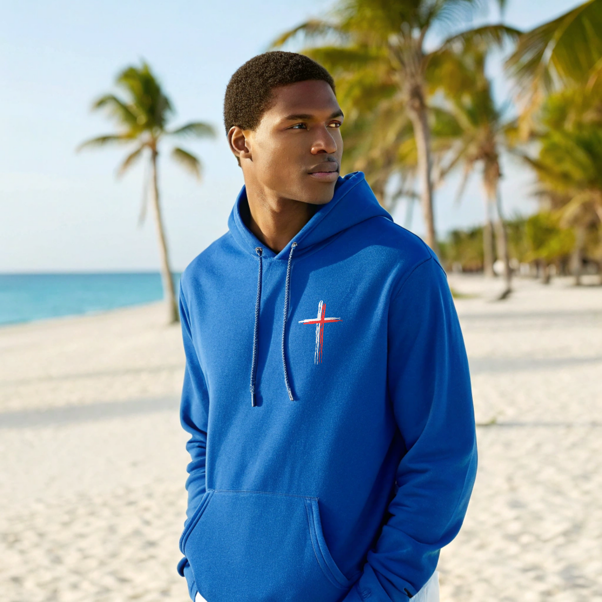 Believer Cross Hoodie – Blue / Red