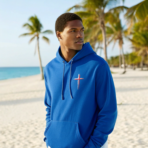 Believer Cross Hoodie – Blue / Red