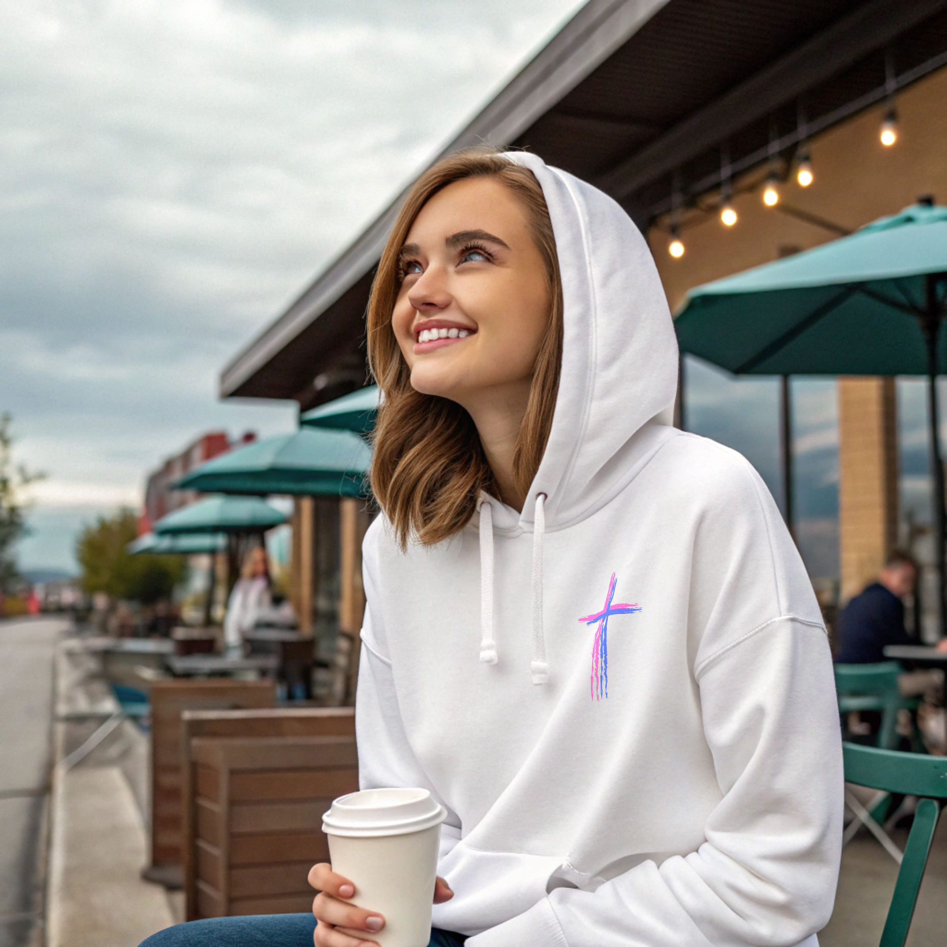 Believer Cross Hoodie – White / Pink