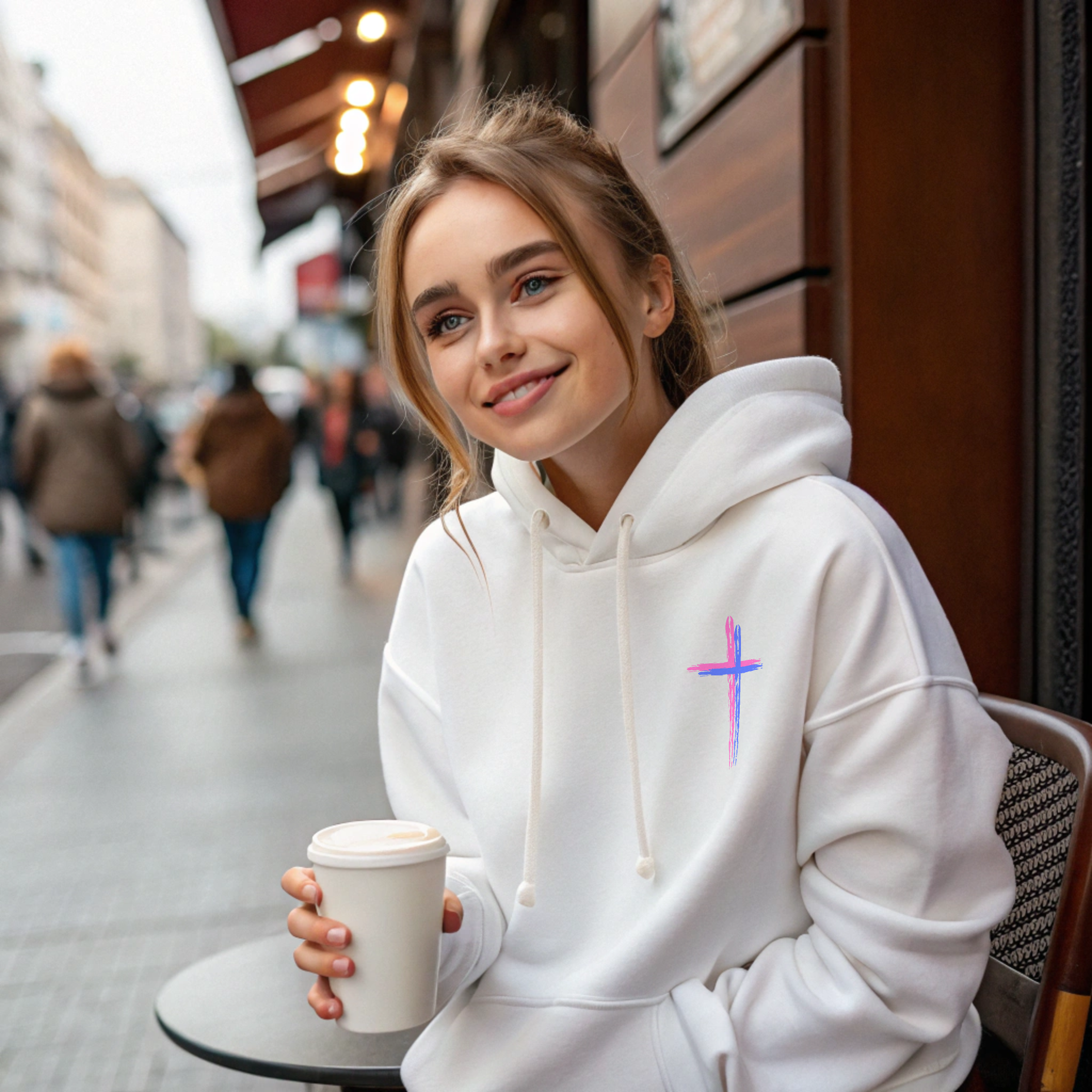 Believer Cross Hoodie – White / Pink