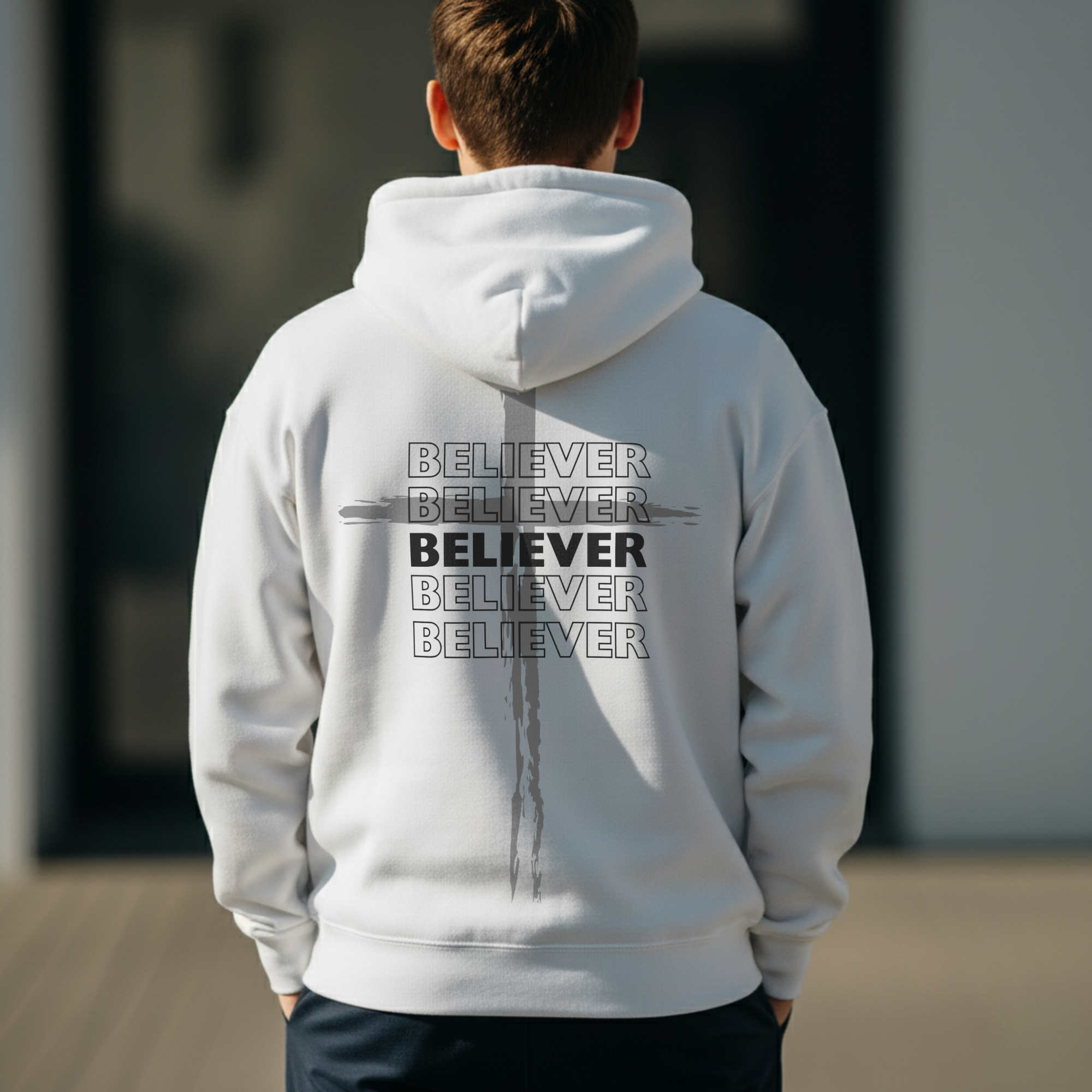 Believer Cross Hoodie – White / Grey