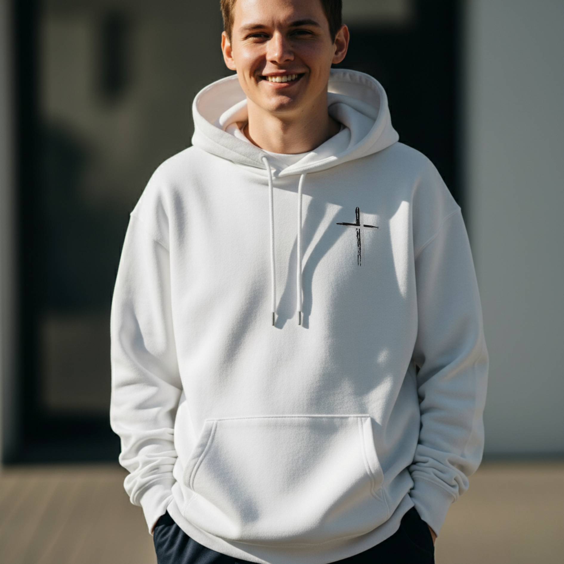 Believer Cross Hoodie – White / Grey