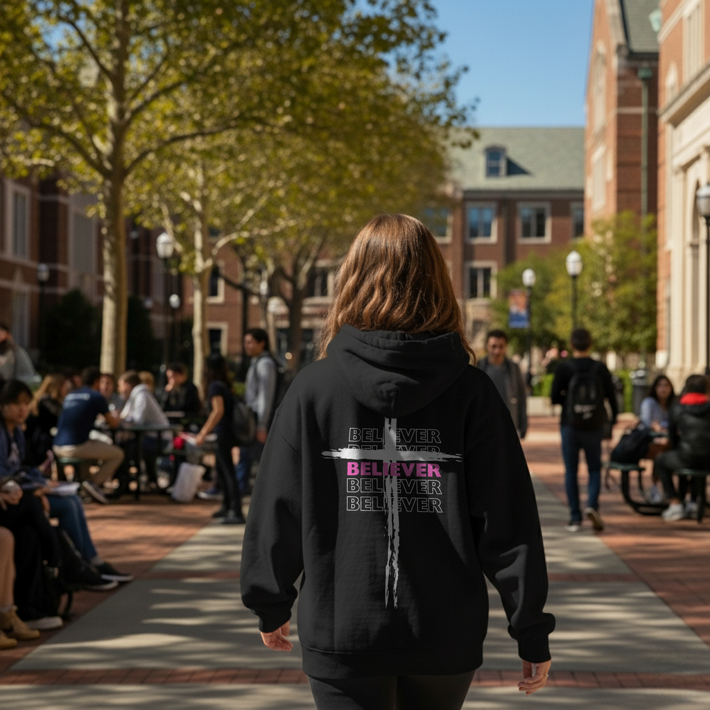 Believer Cross Hoodie - Black / Pink
