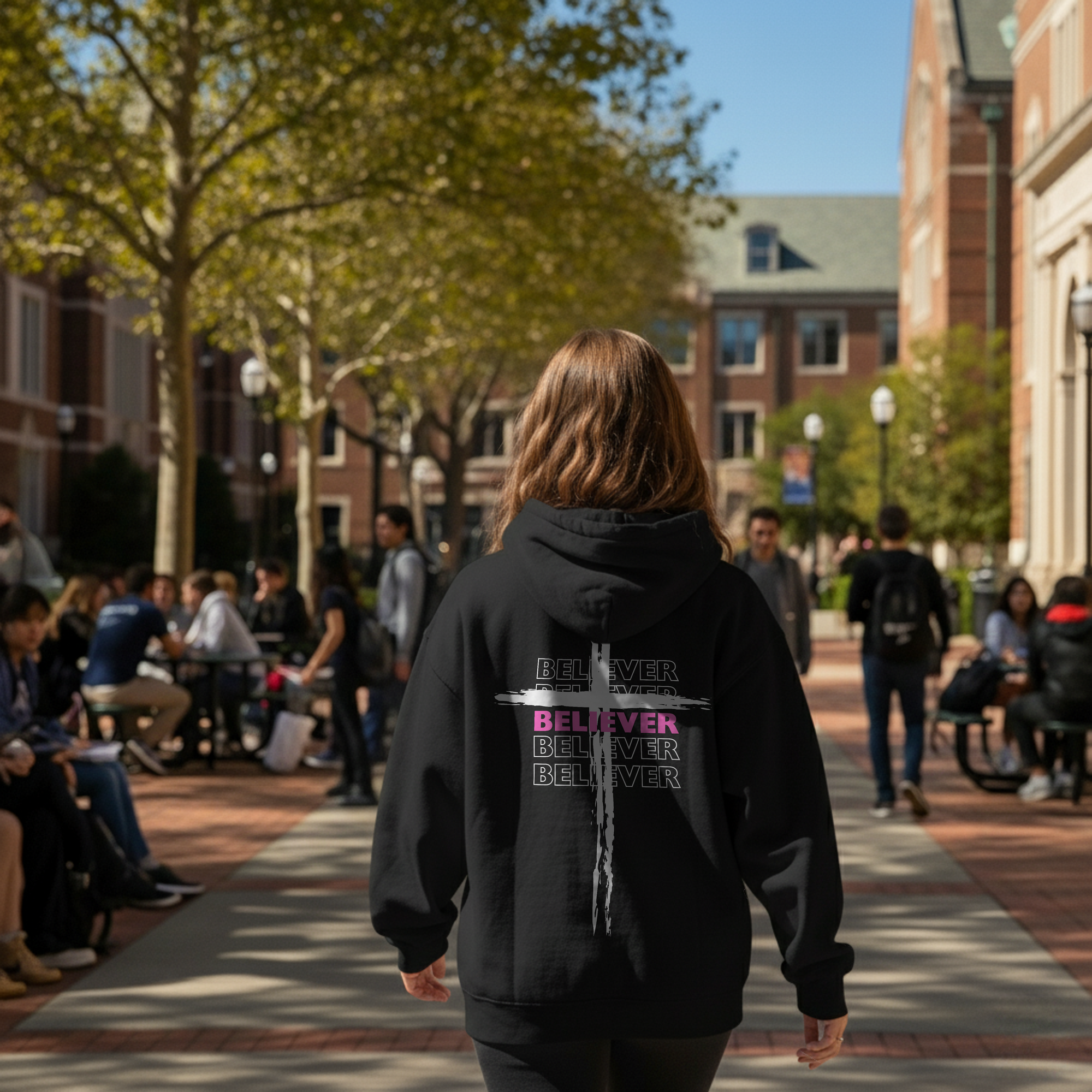 Believer Cross Hoodie - Black / Pink