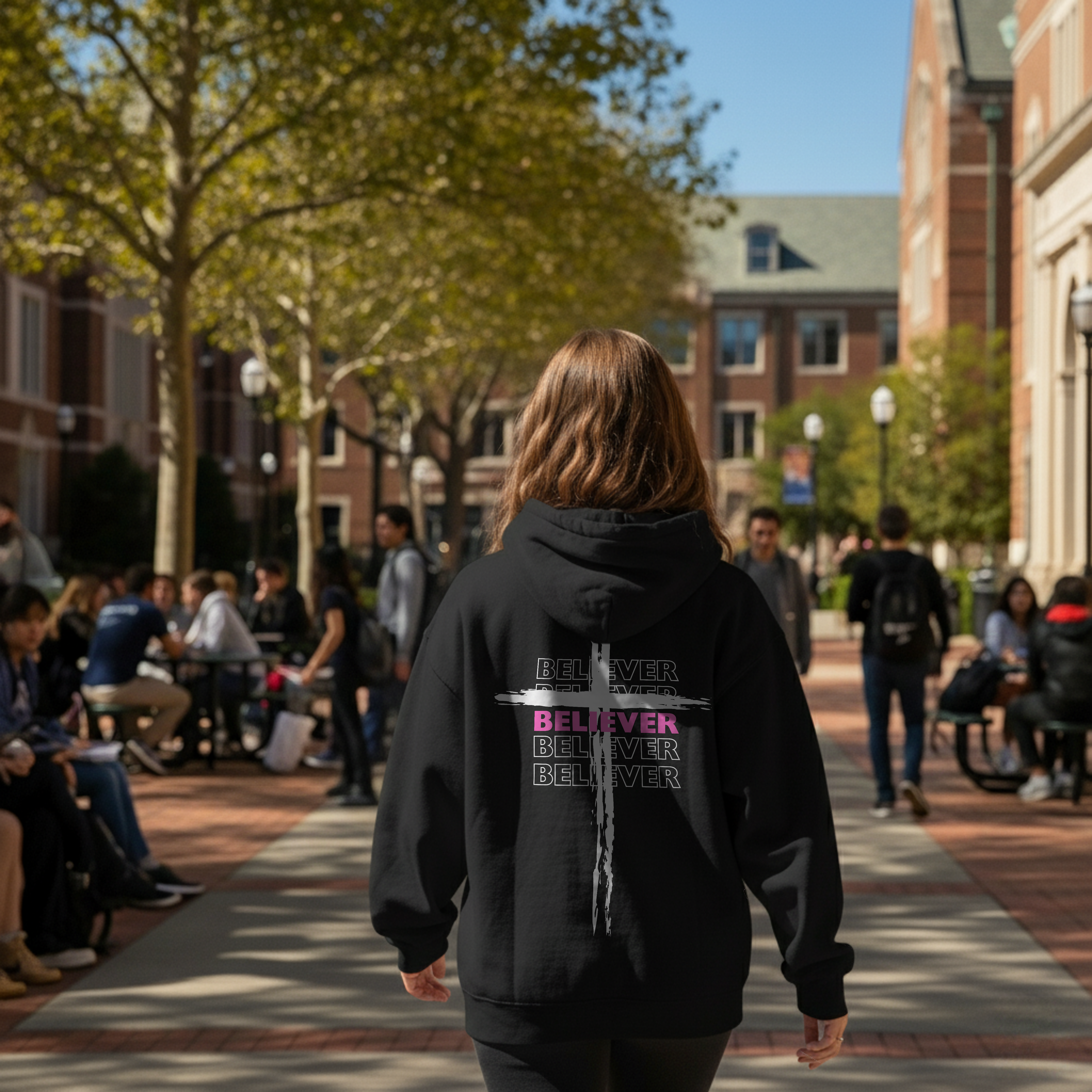 Believer Cross Hoodie - Black / Pink