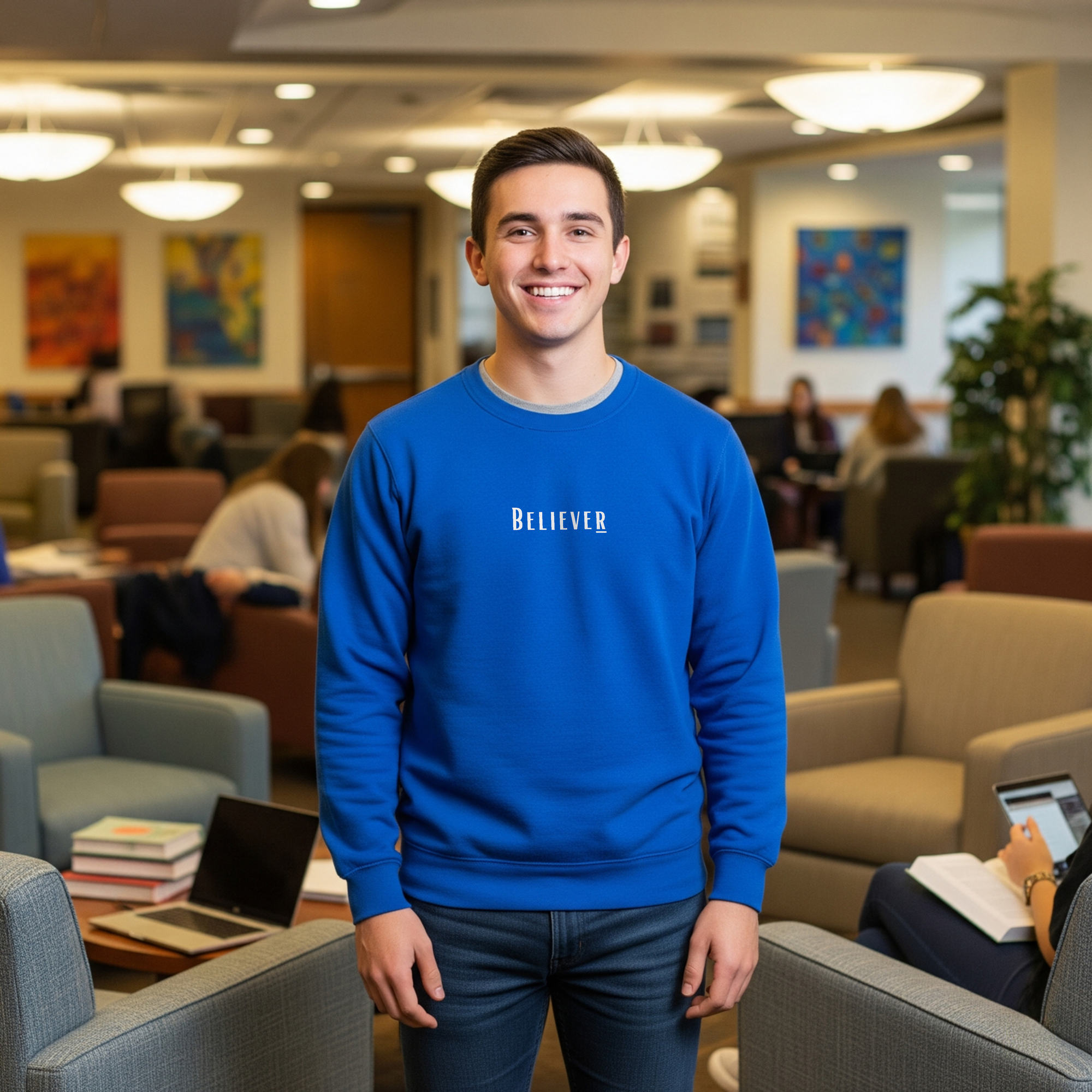 Believer Embroidered Crewneck – Blue
