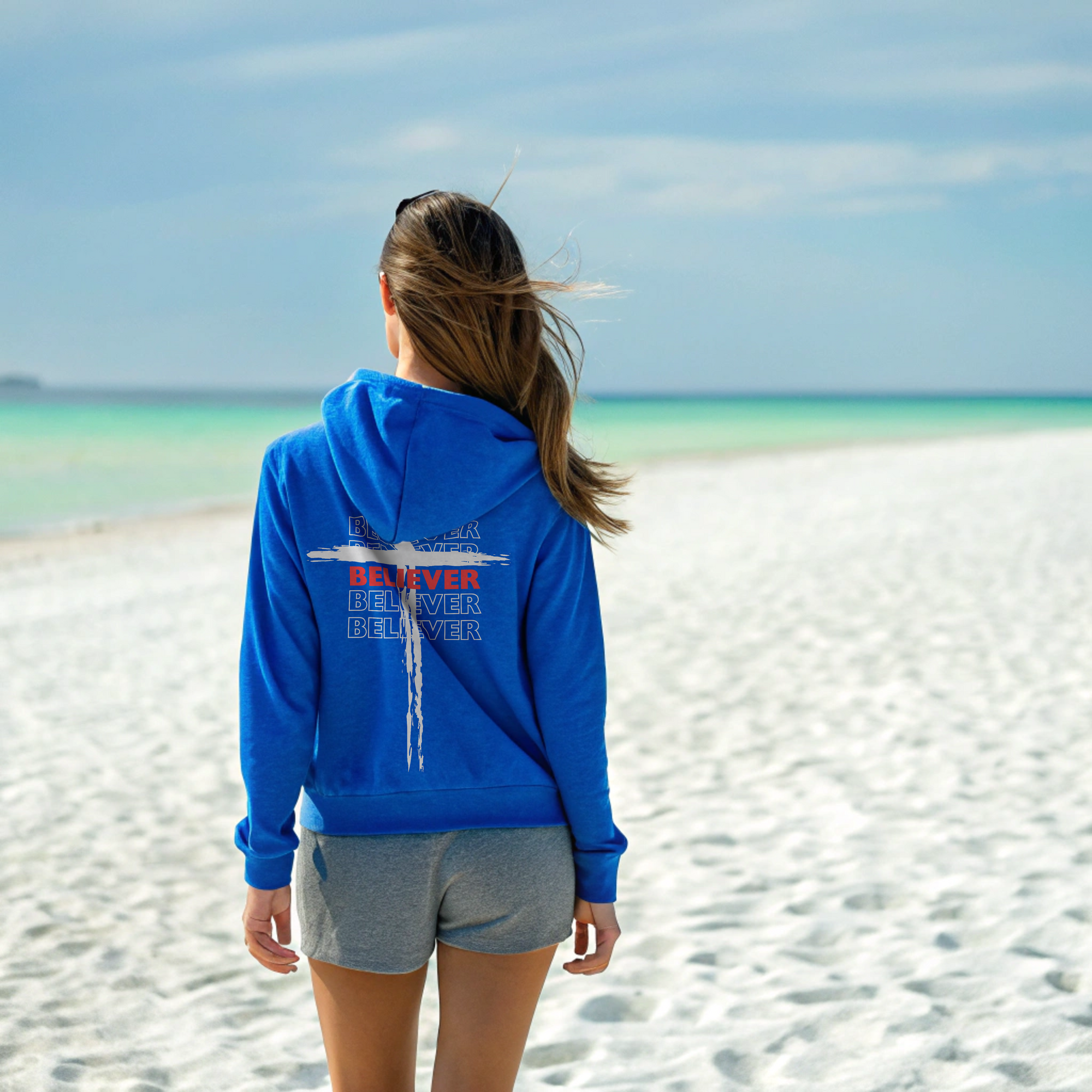 Believer Cross Hoodie – Blue / Red